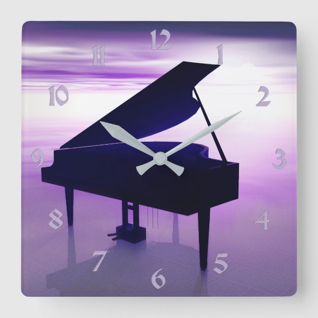 Reloj Cuadrado Sunset Beach Grand Piano Music Wall Clock (Anverso)