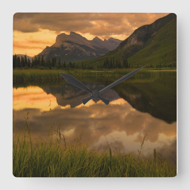Reloj Cuadrado Sunset & Mountains, Alberta Canadá (Anverso)