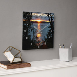 Reloj Cuadrado Sunset Over Forest Lake Wall Clock