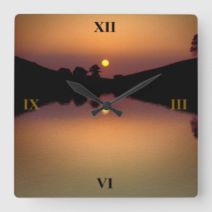 Reloj Cuadrado Sunset sobre el lago Bruton