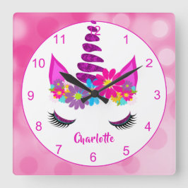 Reloj Cuadrado Super Cute Giry personalizada con flores de unicor