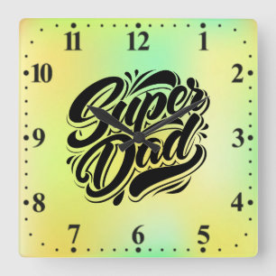 Reloj Cuadrado Super Dad Hero Tipografía Diseño-67888