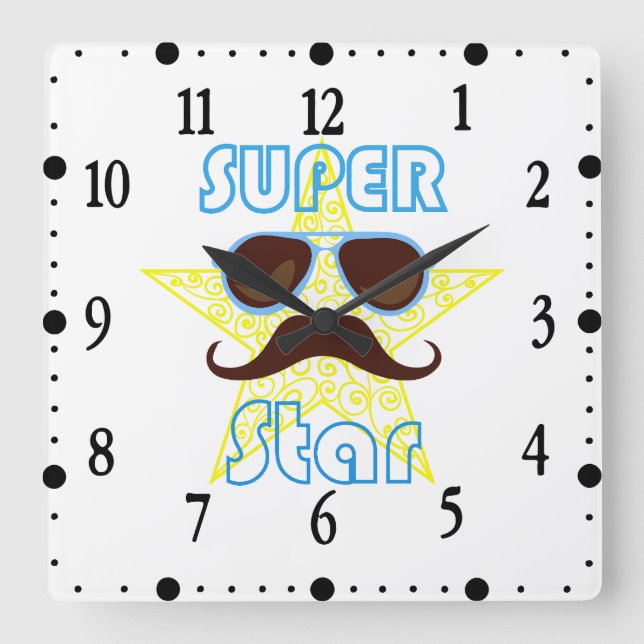 Reloj Cuadrado Super Star with sunglasses and mustache (Anverso)