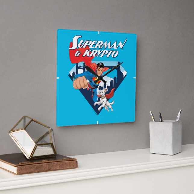 Reloj Cuadrado Superman y Krypto Soar (Oficina)