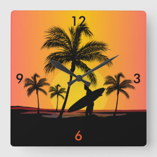 Reloj Cuadrado Surfer at sunset