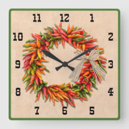 Reloj Cuadrado Suroeste de Chile Ristra Wreath Estilo Occidental 