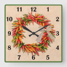 Reloj Cuadrado Suroeste de Chile Ristra Wreath Números de estilo 