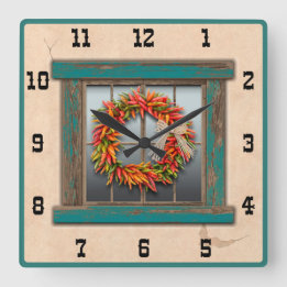 Reloj Cuadrado Suroeste de Chile Wreath Blue Window Números occid