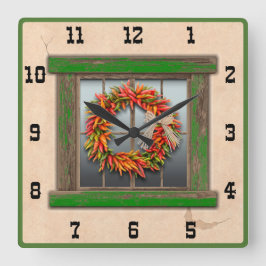 Reloj Cuadrado Suroeste de Chile Wreath Green Window Número Occid