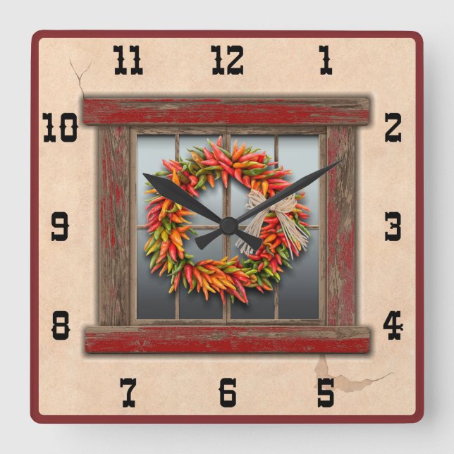Reloj Cuadrado Suroeste de Chile Wreath Red Window Números occide (Anverso)