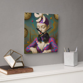 Reloj Cuadrado Surreal DJ Girl  Psychedelic Futuristic Art Design