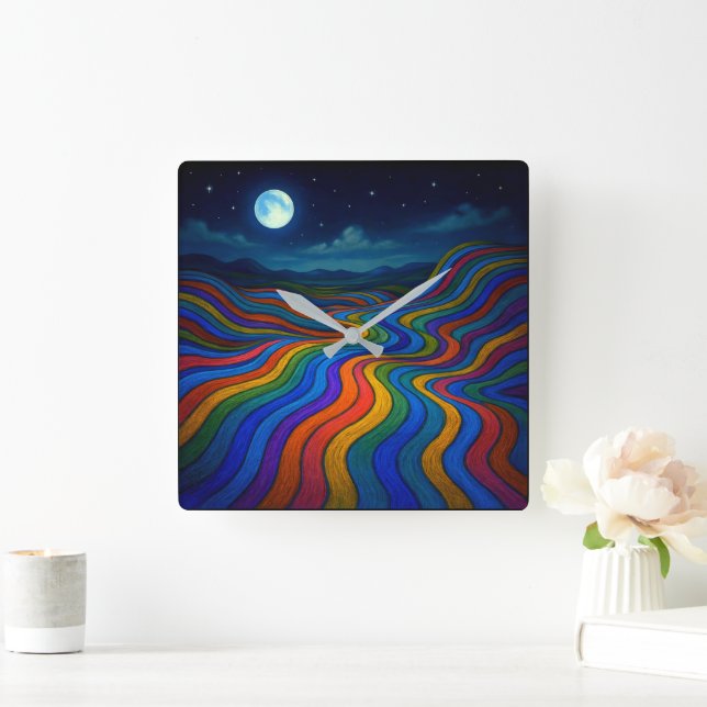 Reloj Cuadrado Surreal Dreamscape Moonlight Rainbow Land (Hogar)