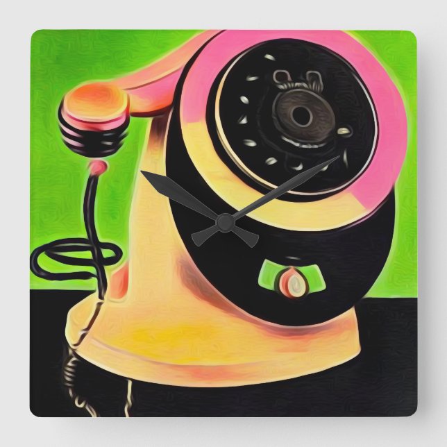 Reloj Cuadrado Surreal Pop Art Retro Teléfono 3 (Anverso)