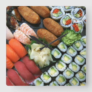 Reloj Cuadrado Surtido de favoritos de sushi japonés