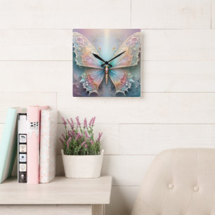 Reloj Cuadrado Susurros de color: Sueño de mariposa fractal paste