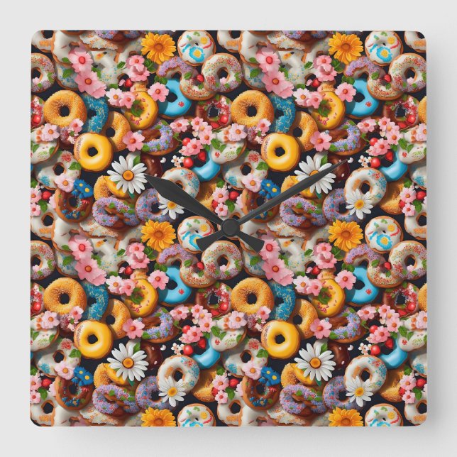 Reloj Cuadrado Sweet Donuts Seamless Pattern Design (Anverso)