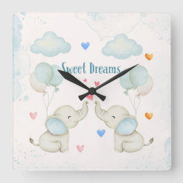 Reloj Cuadrado Sweet Dreams Baby Elephant Nursery