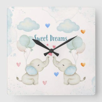 Reloj Cuadrado Sweet Dreams Baby Elephant Nursery