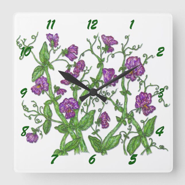 Reloj Cuadrado Sweet Peas (Anverso)