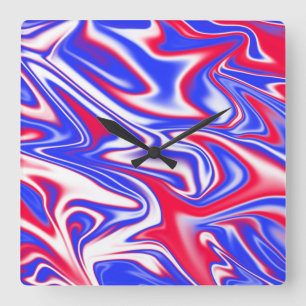 Reloj Cuadrado "Swirl patriótico: el mármol rojo, blanco y azul"