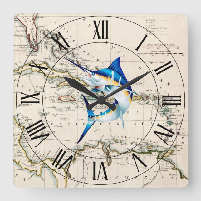 Reloj Cuadrado Swordfish ~ West Indies ~ Caribbean Sea ~ * ~ (Anverso)