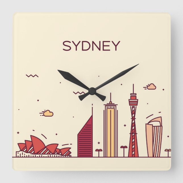 Reloj Cuadrado Sydney, Australia | Línea aérea Doodle (Anverso)