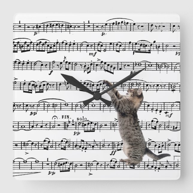 Reloj Cuadrado Tabby Cat On Sheet Music (Anverso)