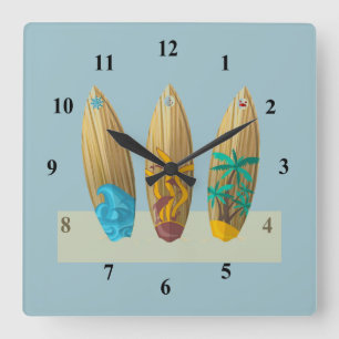 Reloj Cuadrado Tablas hawaianas en la arena