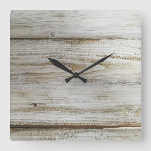 Reloj Cuadrado Tablero de madera blanqueado