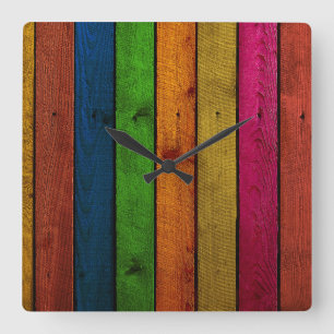 Reloj Cuadrado tablones de madera de colores muy bonitos