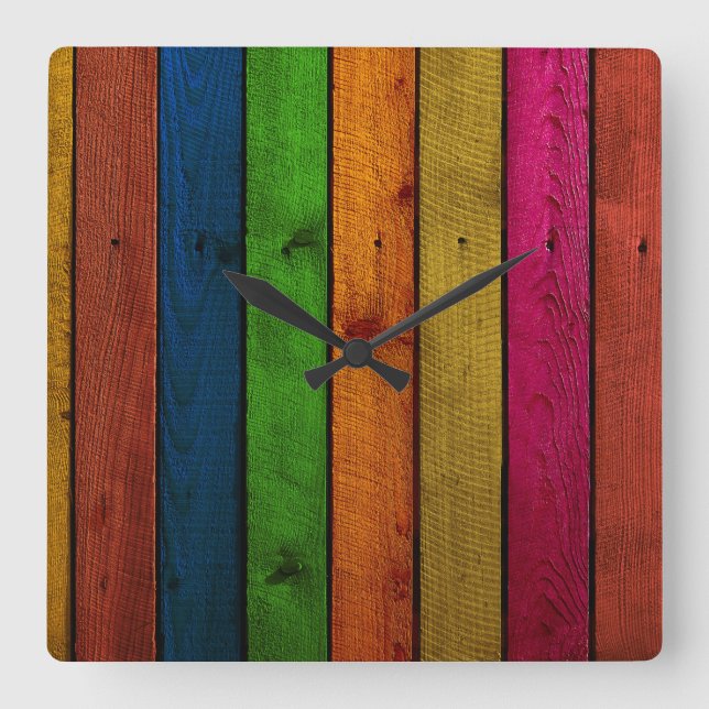 Reloj Cuadrado tablones de madera de colores muy bonitos (Anverso)