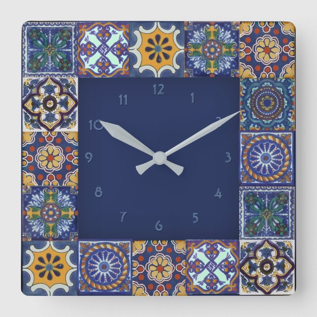 Reloj Cuadrado Talavera Tiles mexicana (Anverso)
