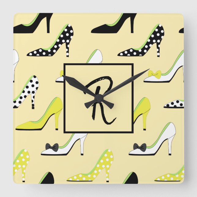 Reloj Cuadrado Talones altos amarillos de estilo monograma (Anverso)