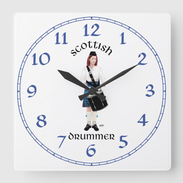 Reloj Cuadrado Tambor escocés - Tubo azul (Anverso)