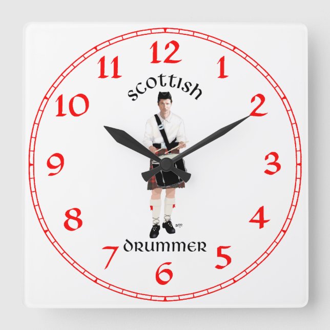 Reloj Cuadrado Tambor escocés - Tubo rojo (Anverso)