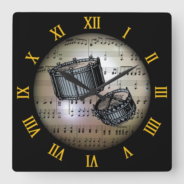 Reloj Cuadrado Tambores Snare ~ Fondo "El planeta musical" * ~ (Anverso)