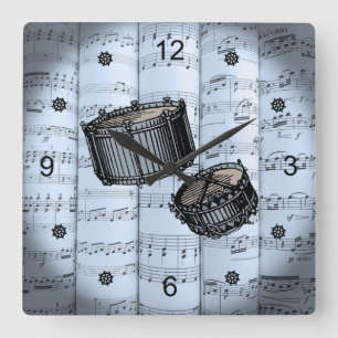 Reloj Cuadrado Tambores Snare ~ Rolling Sheet Music ~ Blue Tint B