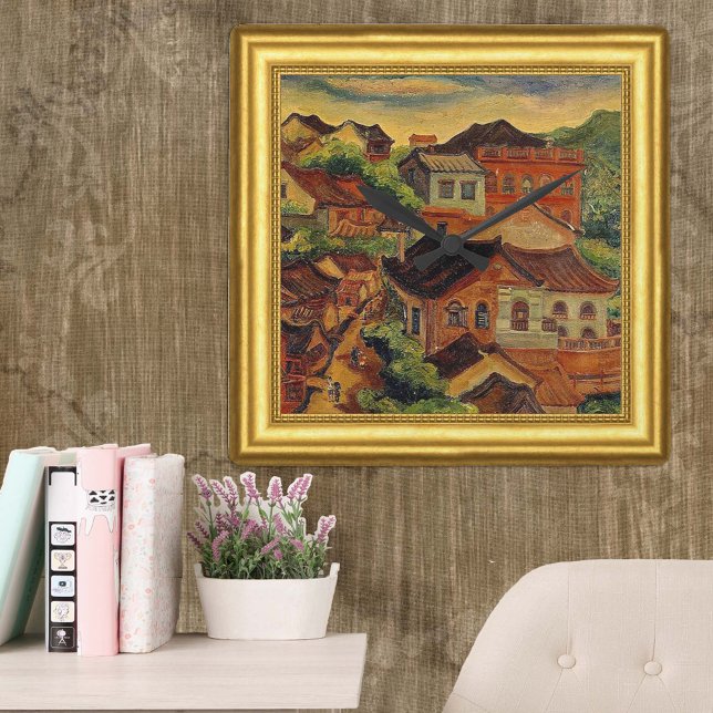 Reloj Cuadrado Tamsui, Chen Cheng-Po Painting, Taiwán, enmarcado (Subido por el creador)