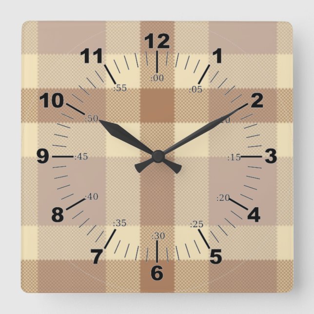 Reloj Cuadrado Tan And Cream Tartan (Anverso)