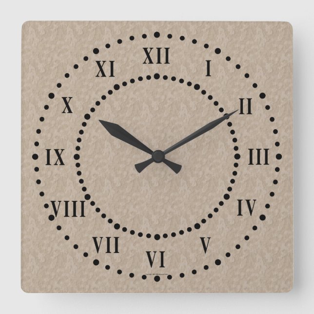 Reloj Cuadrado Tan Cement look Roman Numeral Wall Clock (Anverso)