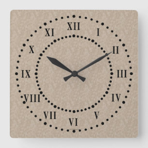 Reloj Cuadrado Tan Cement look Roman Numeral Wall Clock