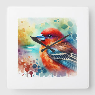 Reloj Cuadrado Tanager Bird 010824AREF132 - Watercolor