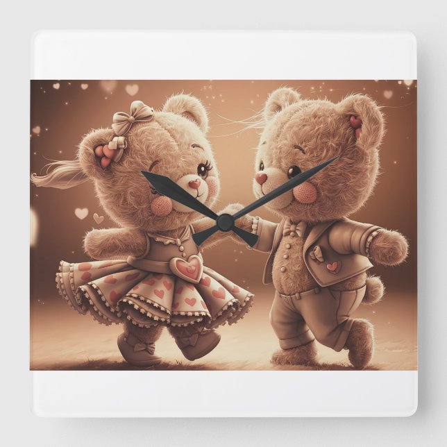 Reloj Cuadrado Tanzende Teddys (Anverso)
