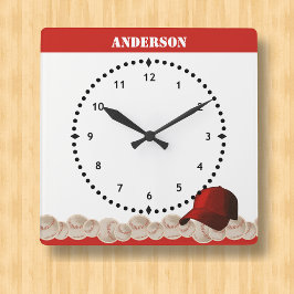 Reloj Cuadrado Tapa roja de la pared de béisbol