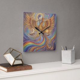Reloj Cuadrado Tapiz Espiritual de Pared de Equilibrio Fénix