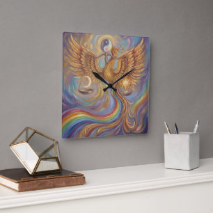 Reloj Cuadrado Tapiz Espiritual de Pared de Equilibrio Fénix