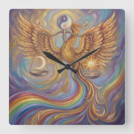 Reloj Cuadrado Tapiz Espiritual de Pared de Equilibrio Fénix