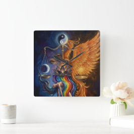 Reloj Cuadrado Tapiz mural espiritual de equilibrio de fénix
