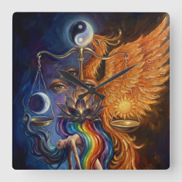Reloj Cuadrado Tapiz mural espiritual de equilibrio de fénix