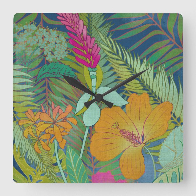Reloj Cuadrado Tapiz tropical II (Anverso)